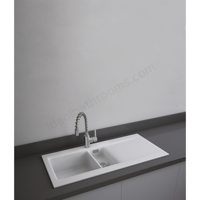 RAK Ceramics Dream 1 1010mm x 510mm Slim 1.5 Bowl 0 Tap Hole Kitchen Sink - Matt White