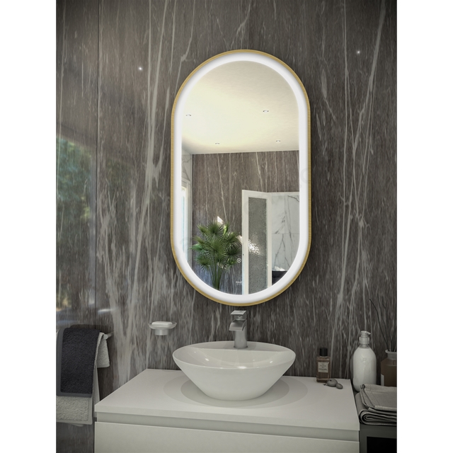 RAK Ceramics Art Oval 450mm x 1000mm LED Mirror - Brushed Gold