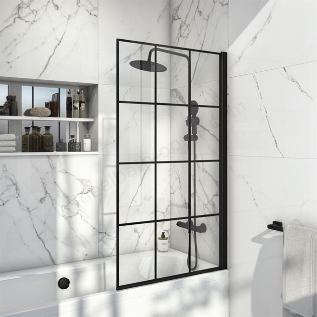 Scudo S6 1400mm x 800mm Grid Bath Screen - Black