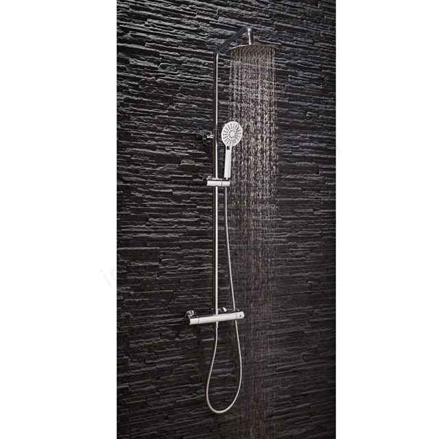 Scudo Middleton Round Thermostatic Bar Valve w/ Adjustable Rigid Riser Shower Valve - Chrome