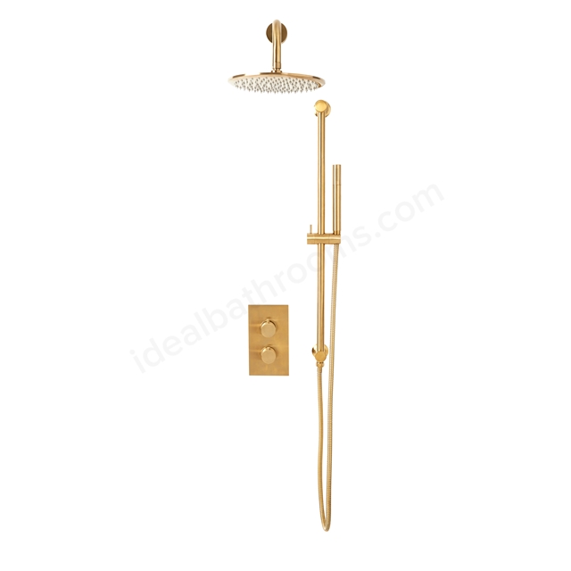 Scudo Core Round handle head & handset Riserkit - Brushed Brass