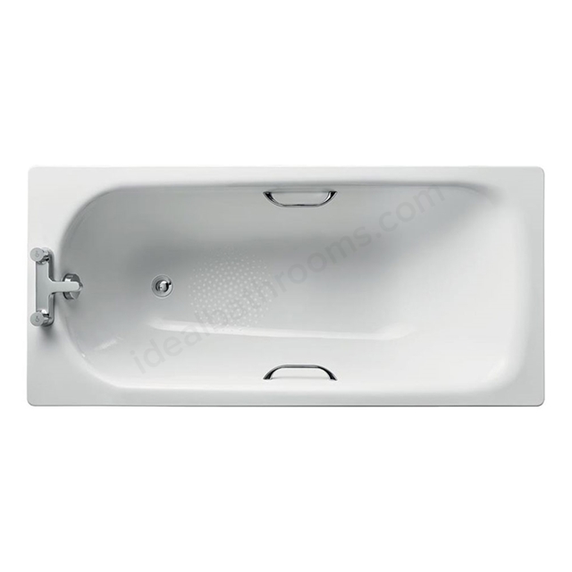 Ideal Standard SIMPLICITY Single Ended Rectangular Steel Bath; 2 Tap Holes; Twin Grips; 1500x700mm; White