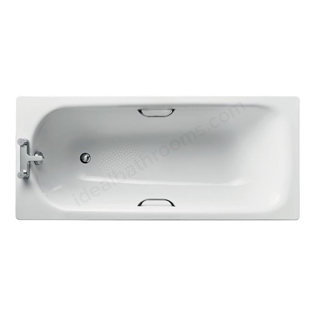 Ideal Standard SIMPLICITY Single Ended Rectangular Steel Bath; 2 Tap Holes; Twin Grips; 1600x700mm; White