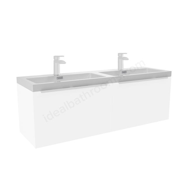 Scudo Muro 1200mm x 350mm 2 Tap Hole Vanity Basin  -  White