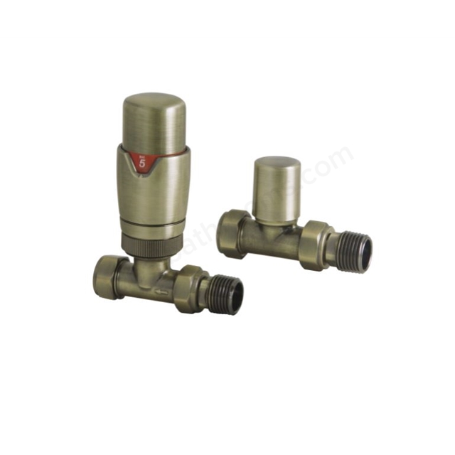 Essential Thermostatic Straight Valve & L/S - Brushed Brass
