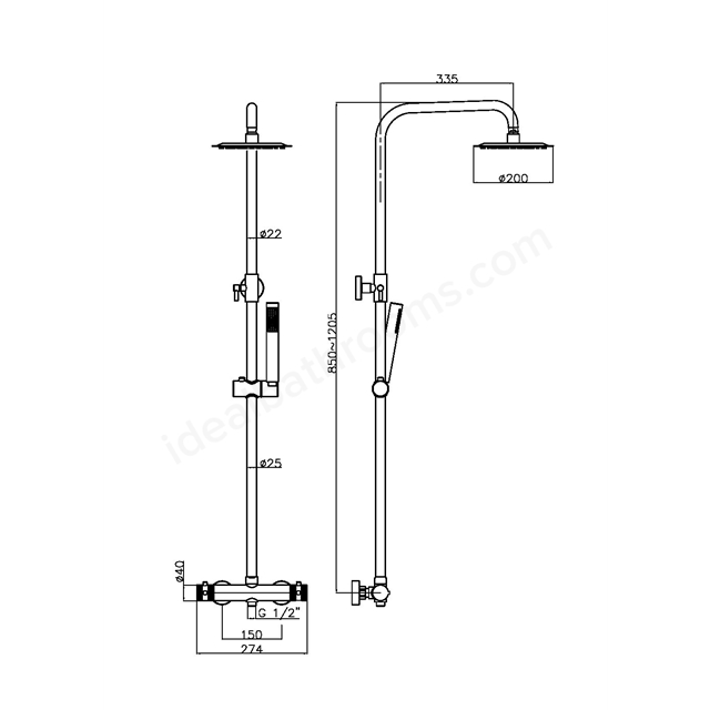 Scudo Core Round Rigid Riser Shower - Gunmetal