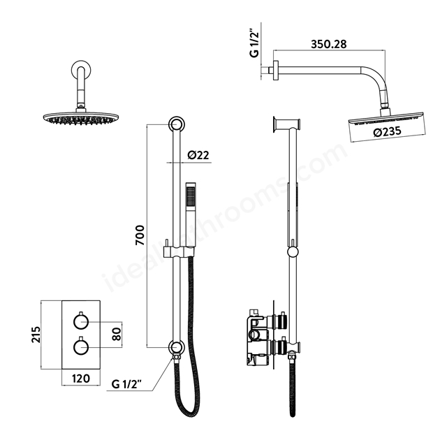 Scudo Core Round Handle; Head & Handset Riser Kit - Gunmetal