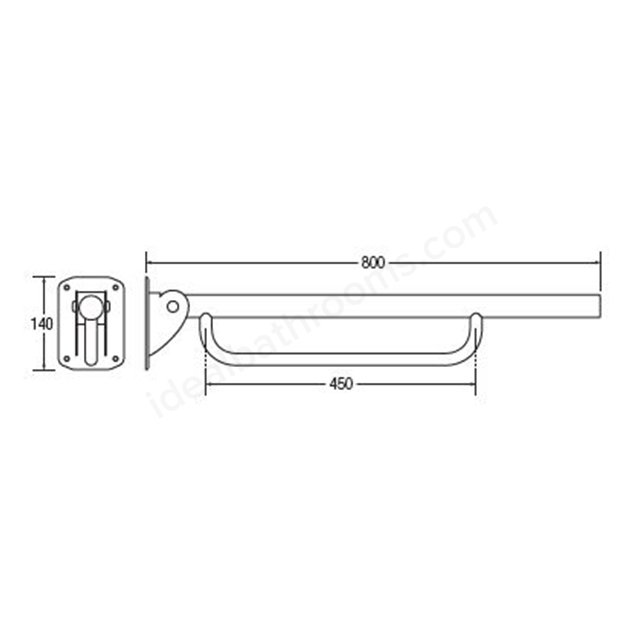 Bathex Friction 800mm Single Arm Concealed Stainless Steel Support Rail w/ Towel Rail - Sateen Polish