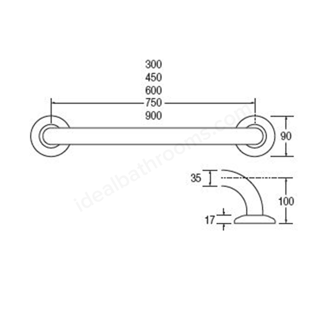 Bathex Professional 600mm Stainless Steel Grab Rail - Blue
