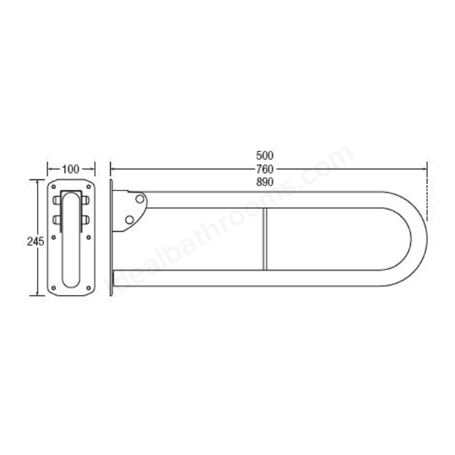 Bathex Professional 760mm Double Arm Hinged Support Rail - Sateen Polish