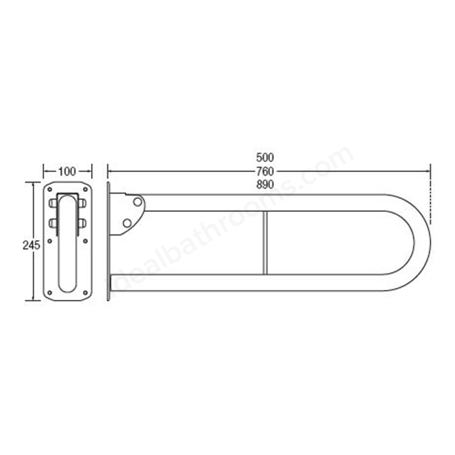 Bathex Professional 760mm Double Arm Hinged Support Rail w/ Toilet Roll Holder - Mirror Polish