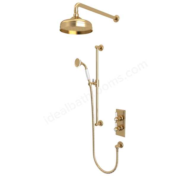 Tavistock Lansdown Dual Function Shower System With Riser Kit & Overhead Shower Brushed Brass