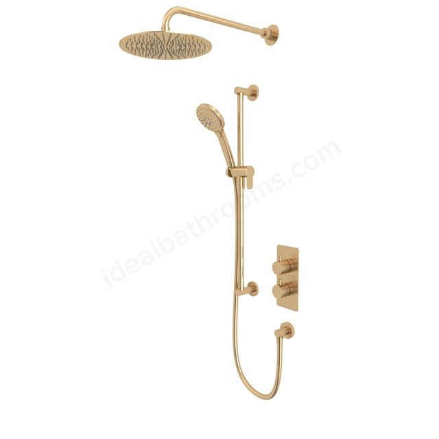Tavistock Quantum Dual Function Shower System With Riser Kit & Overhead Shower Brushed Brass