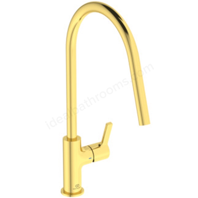 Ideal Standard Gusto Single Lever Round C Spout Kitchen Mixer - Brushed Gold