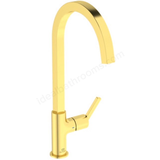 Ideal Standard Gusto Single Lever Square C Spout Kitchen Mixer - Brushed Gold
