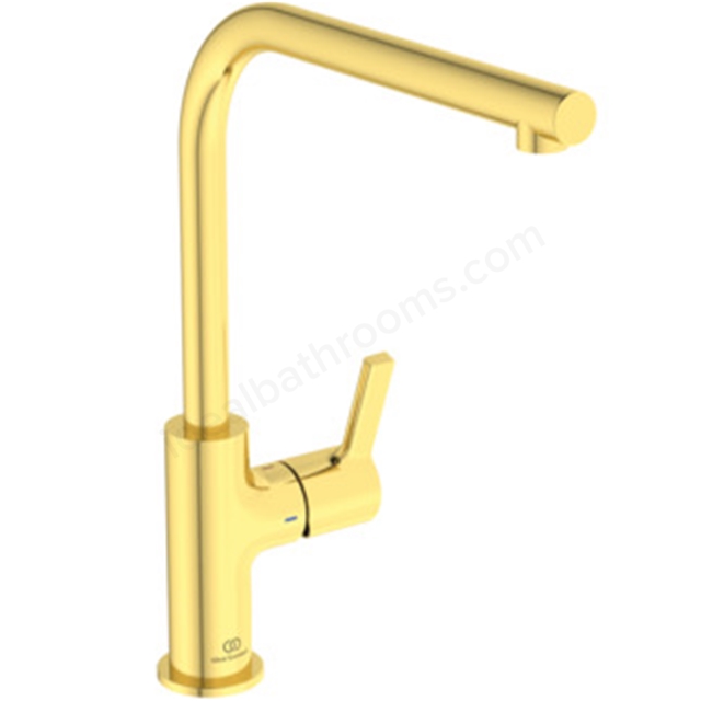 Ideal Standard Gusto Single Lever L Spout Kitchen Mixer - Brushed Gold