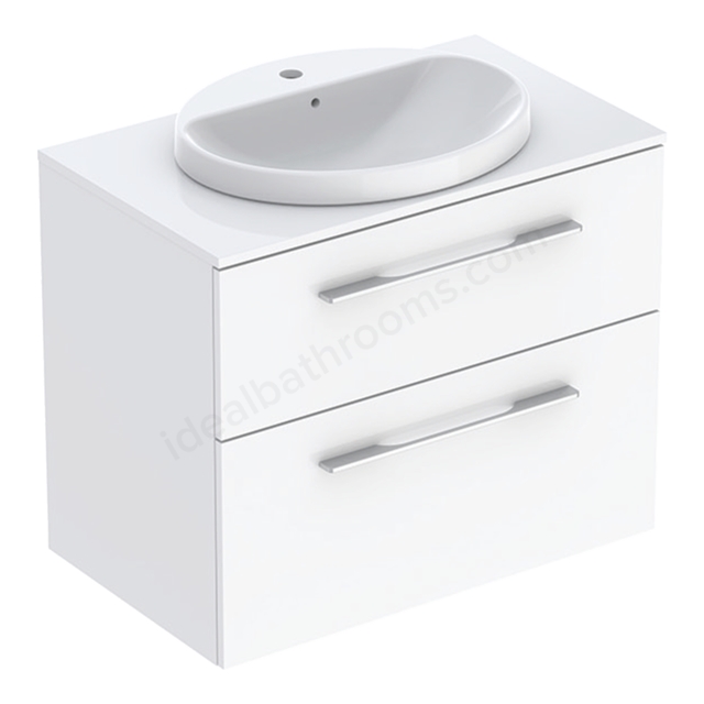 Geberit Selnova Square Countertop Basin & Cabinet Set 800 x 703mm, Two Drawers - White