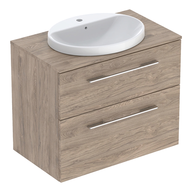 Geberit Selnova Square Countertop Basin & Cabinet Set 800 x 703mm, Two Drawers - Hickory