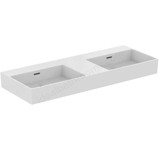 Atelier Extra 120cm no taphole double washbasin with overflow; white