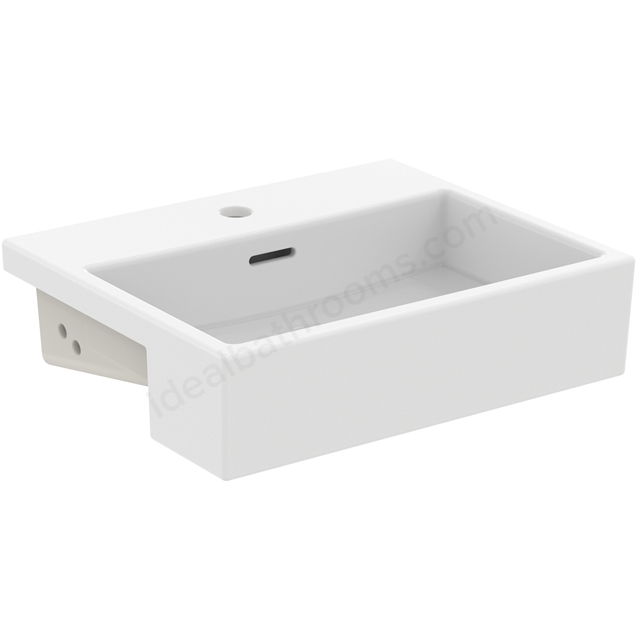 Atelier Extra 50cm 1 taphole semi-countertop washbasin with overflow; silk white