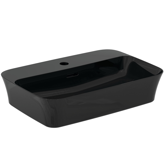 Atelier Ipalyss 55cm 1 taphole rectangular vessel washbasin with overflow; black glossy