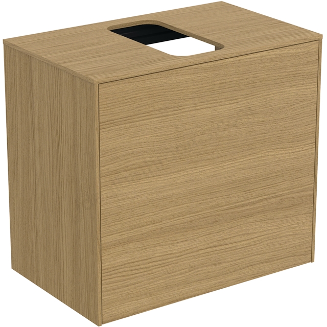 Atelier Conca 60cm wall hung short projection washbasin unit with 1 external drawer & 1 internal drawer; centre cutout; light oak