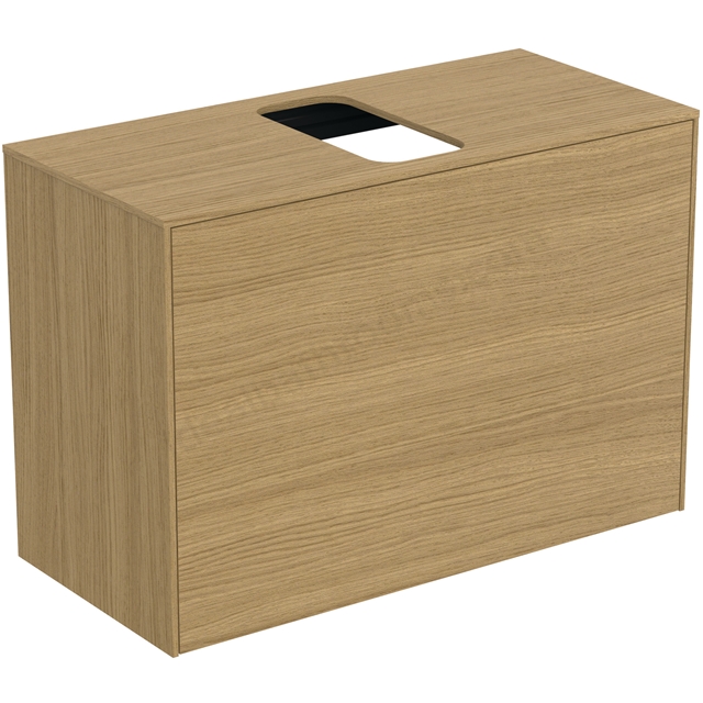 Atelier Conca 80cm wall hung short projection washbasin unit with 1 external drawer & 1 internal drawer; centre cutout; light oak