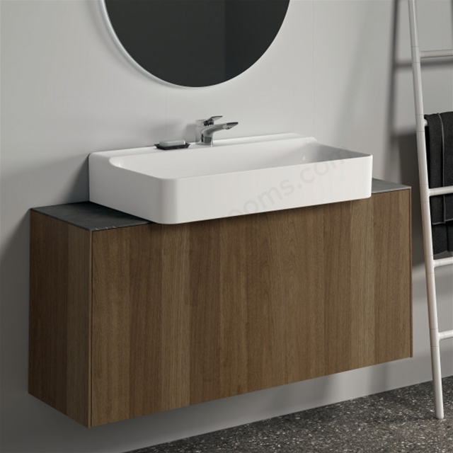 Atelier Conca 120cm wall hung short projection washbasin unit with 1 external drawer & 1 internal drawer; no worktop; dark walnut