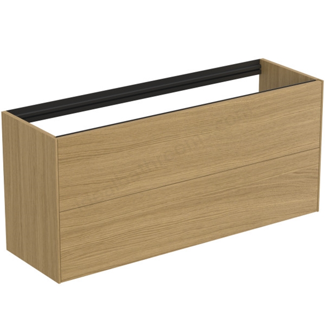 Atelier Conca 120cm wall hung short projection washbasin unit with 2 drawers; no worktop; light oak