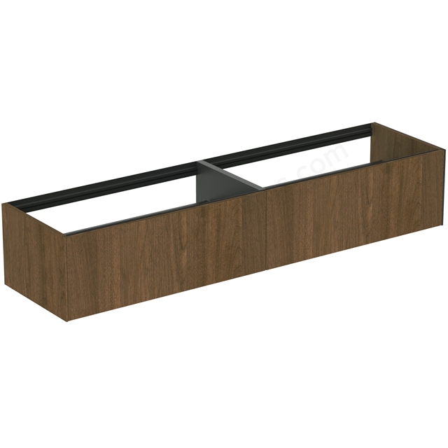 Atelier Conca 200cm wall hung washbasin unit with 2 drawers; no worktop; dark walnut