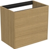 Atelier Conca 60cm wall hung short projection washbasin unit with 1 external drawer & 1 internal drawer; no worktop; light oak