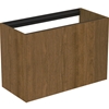 Atelier Conca 80cm wall hung short projection washbasin unit with 1 external drawer & 1 internal drawer; no worktop; dark walnut