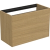 Atelier Conca 80cm wall hung short projection washbasin unit with 1 external drawer & 1 internal drawer; no worktop; light oak