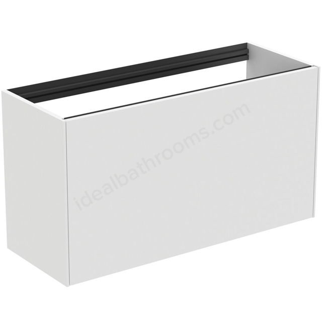 Atelier Conca 100cm wall hung short projection washbasin unit with 1 external drawer & 1 internal drawer; no worktop; matt white