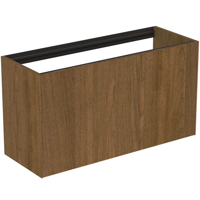 Atelier Conca 100cm wall hung short projection washbasin unit with 1 external drawer & 1 internal drawer; no worktop; dark walnut