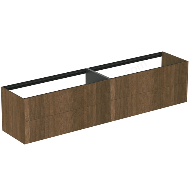 Atelier Conca 240cm wall hung washbasin unit with 4 drawers; no worktop; dark walnut