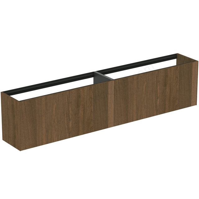 Atelier Conca 240cm wall hung short projection washbasin unit with 2 external drawers & 2 internal drawers; no worktop; dark walnut