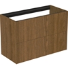 Atelier Conca 80cm wall hung short projection washbasin unit with 2 drawers; no worktop; dark walnut