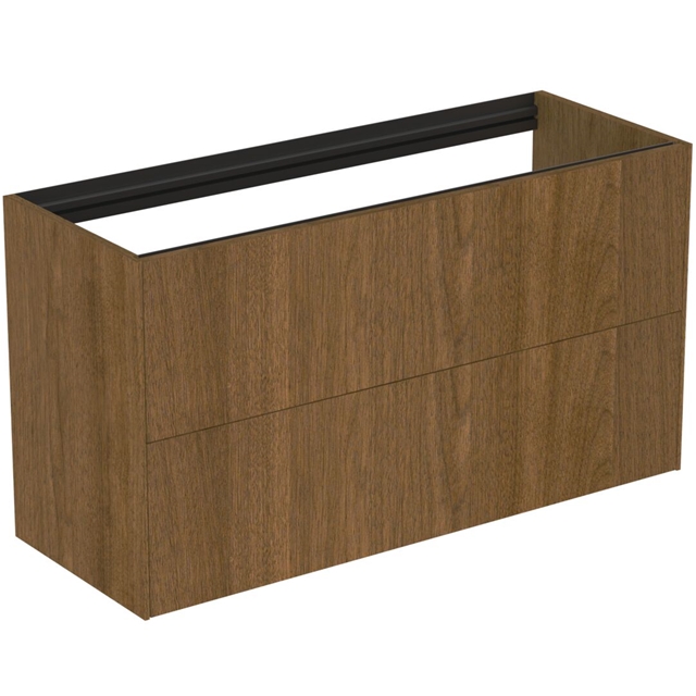 Atelier Conca 100cm wall hung short projection washbasin unit with 2 drawers; no worktop; dark walnut