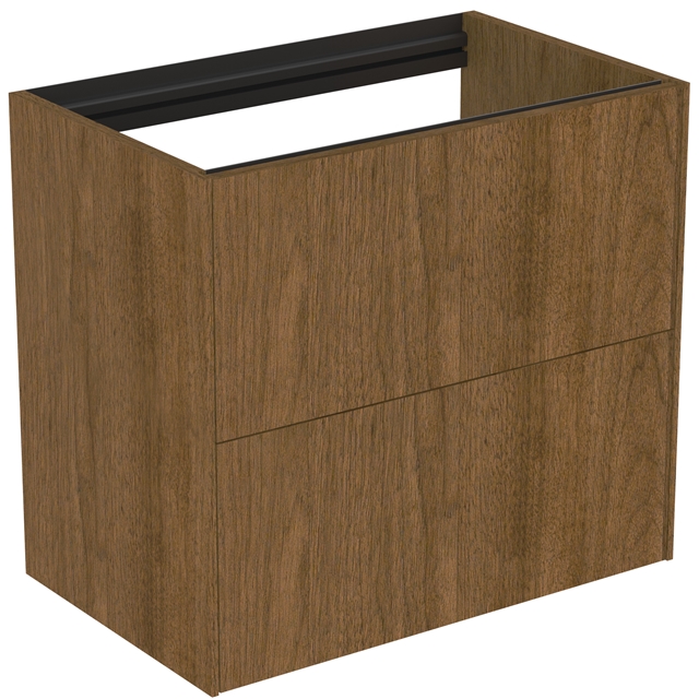 Atelier Conca 60cm wall hung short projection washbasin unit with 2 drawers; no worktop; dark walnut