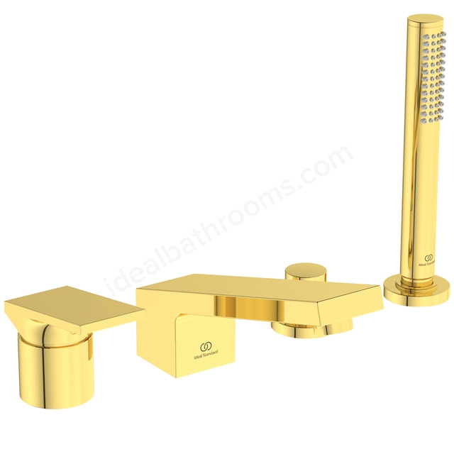 Atelier extra 4 hole bath shower mixer with shower set; brushed gold