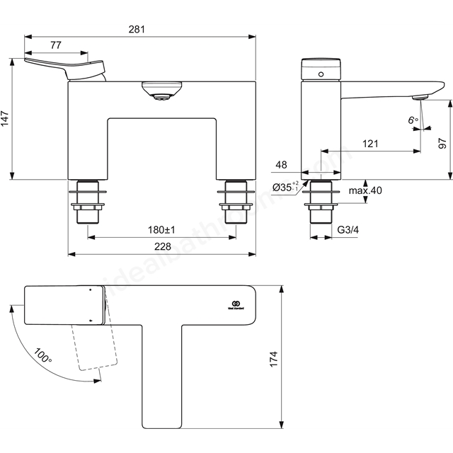 Atelier Conca Single Lever 2 Tap Hole Hole Bath Filler - Silver storm