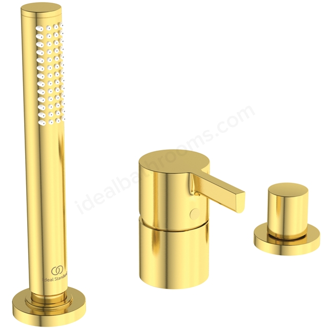 Atelier Joy 3 Tap Hole Bath Shower Mixer w/ Diverter & Shower Set - Brushed Gold