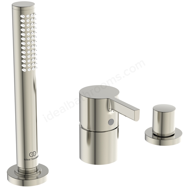 Atelier Joy 3 Tap Hole Bath Shower Mixer w/ Diverter & Shower Set - Silver storm