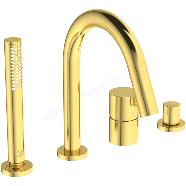 Atelier Joy 4 Tap Hole Bath Shower Mixer w/ Spout & Shower Set - Brushed Gold