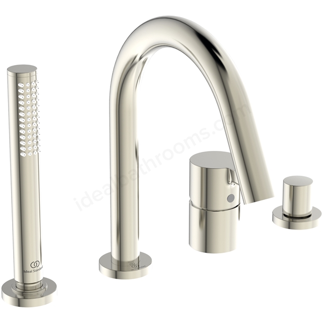 Atelier Joy 4 Tap Hole Bath Shower Mixer w/ Spout & Shower Set - Silver storm