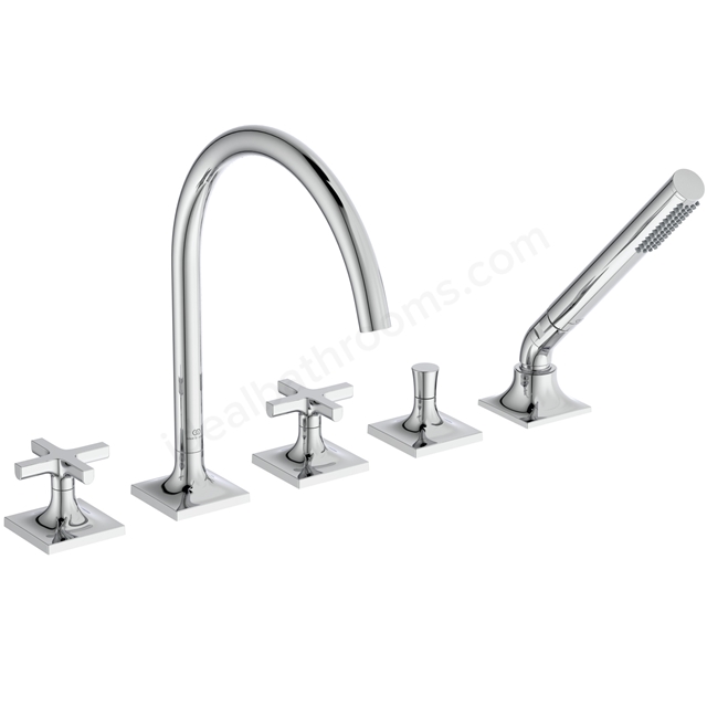 Atelier Joy Neo Dual Control 5 Tap Hole Bath Shower Mixer w/ Spout & Cross Handles - Chrome