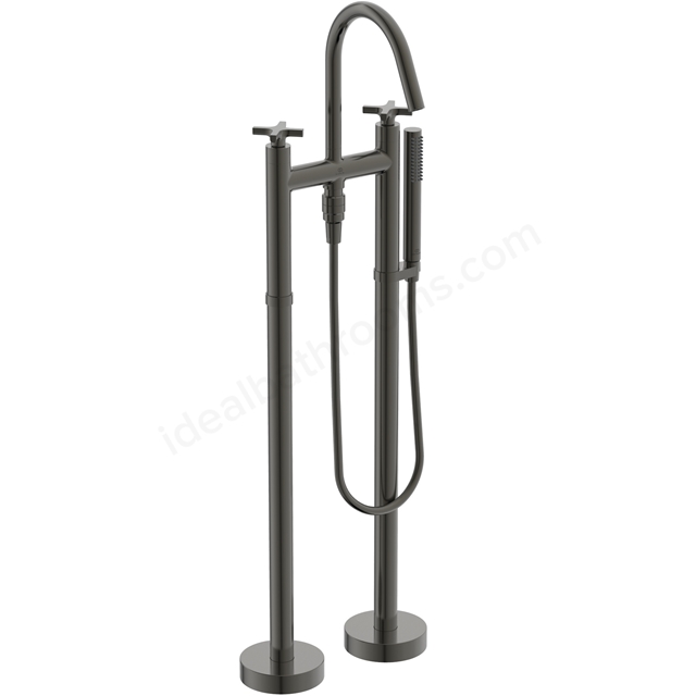 Atelier Joy Neo Dual Control Freestanding Bath Shower Mixer w/ Cross Handles & Shower Set - Magnetic Grey