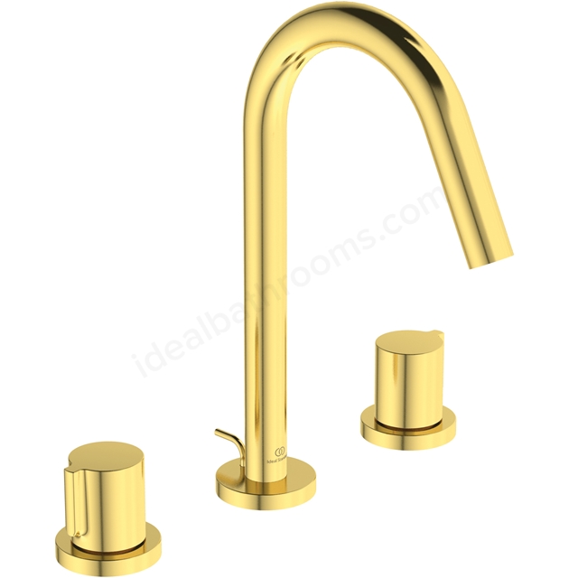 Atelier Joy Deck Mounted 3 Tap Hole Basin Mixer - Brushed Gold 