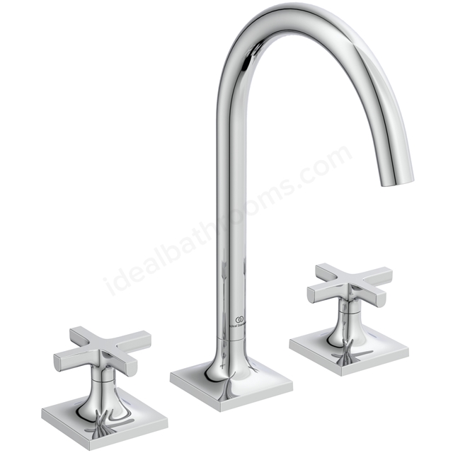 Atelier Joy Neo Dual Control Deck Mounted 3 Tap Hole Basin Mixer; w/ Cross Handles - Chrome